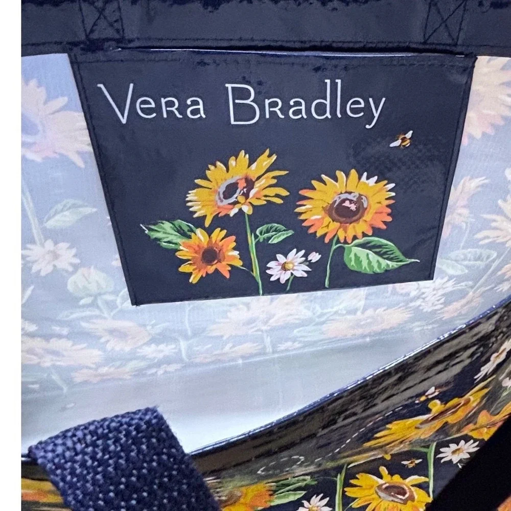 Vera Bradley Market Tote Sunflowers Daisies Bees Navy Blue Reusable Large NWT